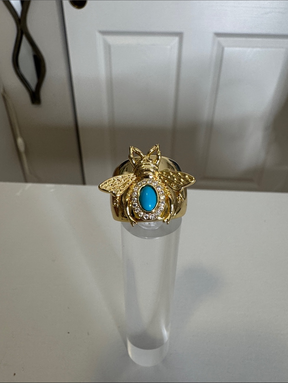 Gold Bee Ring with Turquoise Cabochon - Women Jewelry